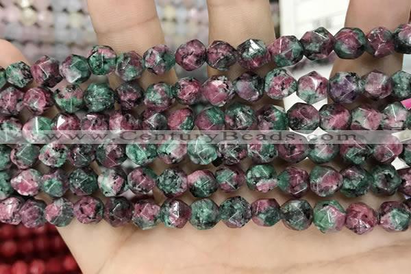 CLJ627 15 inches 8mm faceted nuggets sesame jasper beads