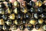 CLS426 15 inches 16mm faceted round yellow & blue tiger eye beads