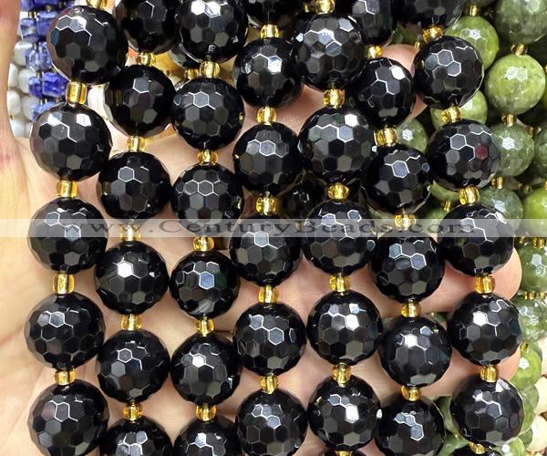 CLS432 15 inches 16mm faceted round black agate gemstone beads