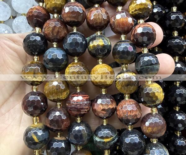 CLS450 15 inches 16mm faceted round colorful tiger eye beads
