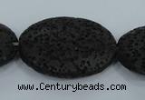 CLV49 15 inches 20*28mm oval black natural lava beads wholesale