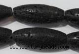 CLV492 15.5 inches 16*40mm rice black lava beads wholesale