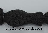 CLV50 15 inches 20*35mm pisciform black natural lava beads wholesale