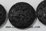 CLV502 15.5 inches 30mm flat round black lava beads wholesale