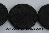 CLV51 15.5 inches 32mm flat round black natural lava beads wholesale