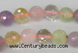 CMQ54 15.5 inches 12mm faceted round multicolor quartz beads