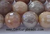 CMS1305 15.5 inches 14mm faceted round AB-color moonstone beads