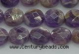 CNA1045 15.5 inches 12mm faceted coin dogtooth amethyst beads