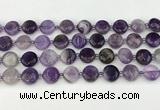 CNA1186 15.5 inches 12mm flat round amethyst beads wholesale