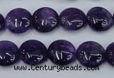 CNA269 15.5 inches 14mm flat round natural amethyst beads wholesale