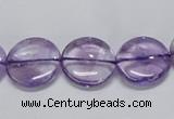 CNA822 15.5 inches 14mm flat round natural light amethyst beads