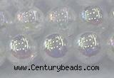 CNC565 15.5 inches 14mm round plated crackle white crystal beads