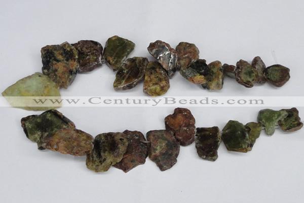 CNG1430 Top drilled 20*25mm - 30*40mm freeform green garnet beads