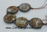 CNG2304 7.5 inches 35mm flat round agate beads with brass setting