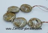 CNG2305 7.5 inches 35mm flat round agate beads with brass setting