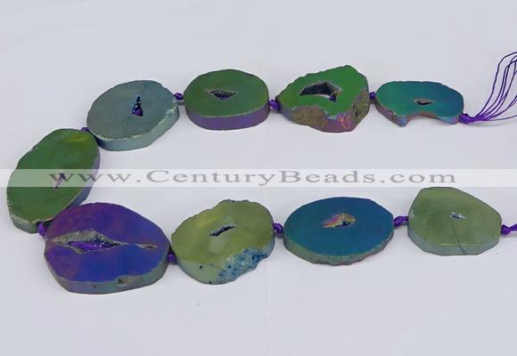 CNG3104 15.5 inches 25*30mm - 35*50mm freeform plated druzy agate beads