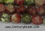 CNG6117 15.5 inches 8mm faceted nuggets red plum blossom jade beads