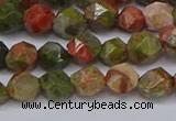 CNG6254 15.5 inches 6mm faceted nuggets unakite beads wholesale