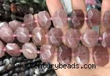 CNG7756 13*18mm - 15*25mm faceted freeform strawberry quartz beads