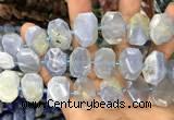 CNG7781 13*18mm - 15*25mm faceted freeform blue chalcedony beads