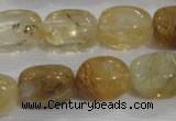 CNG782 15.5 inches 13*18mm nuggets golden rutilated quartz glass beads