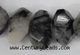 CNG857 15.5 inches 14*22mm faceted nuggets black rutilated quartz beads