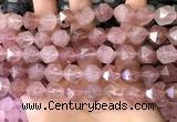 CNG8697 15.5 inches 10mm faceted nuggets strawberry quartz beads