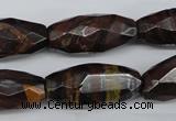 CNG883 15.5 inches 13*28mm faceted rice tiger iron nugget beads