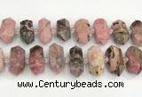 CNG8919 15.5 inches 10*25mm - 15*30mm faceted nuggets rhodonite beads