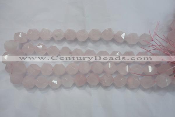 CNG922 15 inches 14mm faceted nuggets rose quartz beads