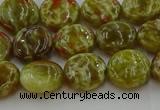 CNS622 15.5 inches 10mm flat round green dragon serpentine jasper beads