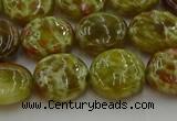CNS624 15.5 inches 15mm flat round green dragon serpentine jasper beads