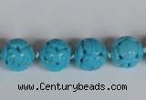 CNT09 16 inches 14mm carved round natural turquoise beads wholesale