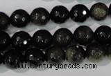 COB265 15.5 inches 10mm faceted round golden obsidian beads