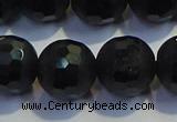 COB477 15.5 inches 14mm faceted round matte black obsidian beads