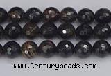 COB684 15.5 inches 4mm faceted round golden black obsidian beads