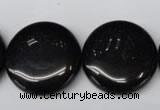 CON47 15.5 inches 25mm flat round black onyx gemstone beads