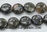 COP270 15.5 inches 14mm flat round natural grey opal gemstone beads