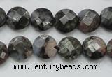 COP275 15.5 inches 12mm faceted round natural grey opal gemstone beads