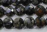 COP481 15.5 inches 12mm faceted coin natural grey opal beads