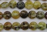 COP567 15.5 inches 10mm flat round natural yellow & green opal beads