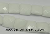CPB320 15 inches 12*12mm faceted square white porcelain beads
