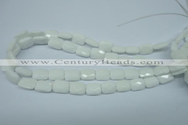 CPB328 15 inches 10*14mm faceted rectangle white porcelain beads