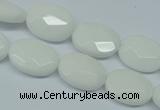 CPB336 15 inches 10*14mm faceted oval white porcelain beads