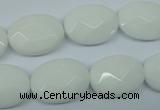 CPB338 15 inches 13*18mm faceted oval white porcelain beads