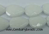 CPB348 15 inches 15*20mm faceted flat teardrop white porcelain beads