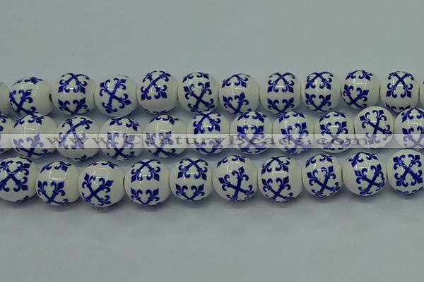 CPB525 15.5 inches 14mm round Painted porcelain beads