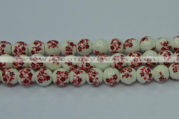 CPB613 15.5 inches 10mm round Painted porcelain beads