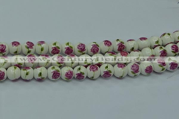 CPB744 15.5 inches 12mm round Painted porcelain beads