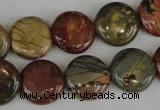 CPJ352 15.5 inches 16mm flat round picasso jasper gemstone beads